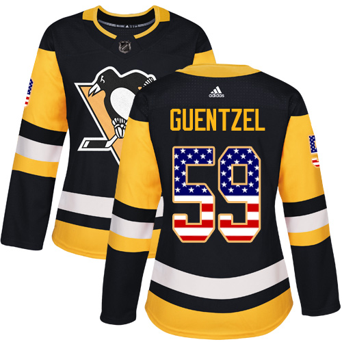 Adidas Penguins #59 Jake Guentzel Black Home Authentic USA Flag Women's Stitched NHL Jersey - Click Image to Close